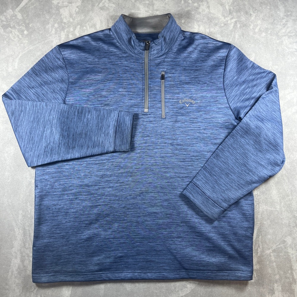 Callaway Mens XL Blue Heather Quarter Zip Golf Pullover Jacket Mock Neck Pocket